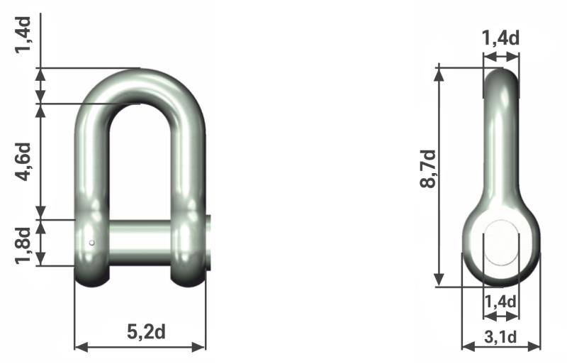 Overall Dimensions of Type D End Shackle