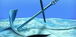 marine anchor in the sea bottom