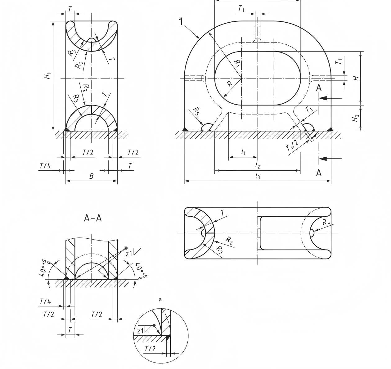 Dimensions of Type A – Deck-mounted mooring chocks