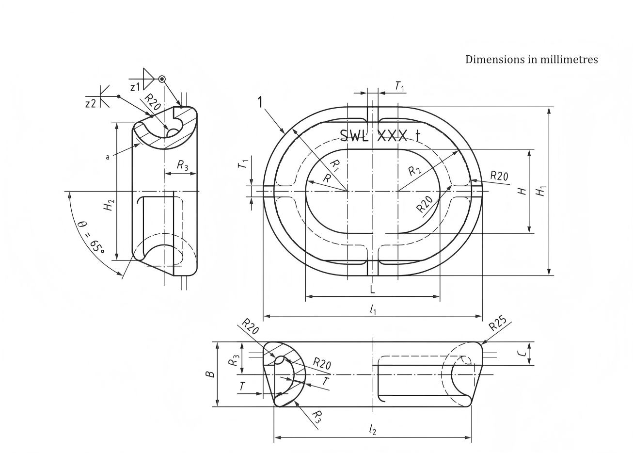 Dimensions of Type B – Deck-mounted mooring chocks